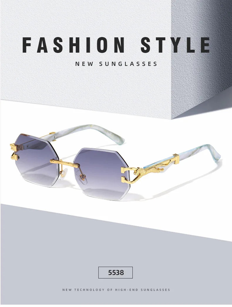 Small Frame Hexagon Rimless Sunglasses Men Retro Frameless Sun Glasses for Women 2024 Luxury Brand Square Eyewear UV400 Shades