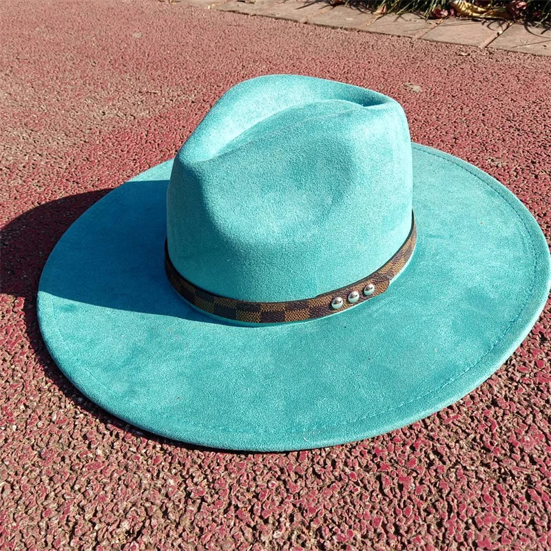 Fedora hat nubuck leather elastic webbing concave top wide brim hat for men and women autumn and winter hat  sombrero hombre