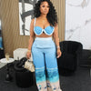 Sexy Nightclub Outfits for Women 2 Piece Set Birthday Vacation Bra Crop Top and Print Wide Leg Pants Matching Sets Beach Wear