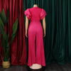 Elegant Pleated Jumpsuits & Rompers for Women V Neck Ruffles Belt Waisted High Waisted Floor Length Luxury Birthday Party Outfit