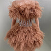 Hot Sale Women Sexy Mesh Ruffles Ball Gown Mini 2 Pieces Dress Lace-up Crystal Birthday Party Celebrate Nightclub Wear