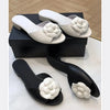 2025 Spring/Summer New Beach Vacation One Word Open Toed Flat Bottom Outerwear Camellia Slippers for Women