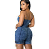 Rompers Women One Piece Elegant Splice Denim Jumpsuits Sexy Slim Fit Strapless Sleeveless Short Pants Sheath Playsuits
