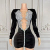 Luxury Sparkly Crystals Sexy Mesh White Velvet Short Dress 2025 Women Elegant Evening Prom Birthday Party Dresses Stage Costume