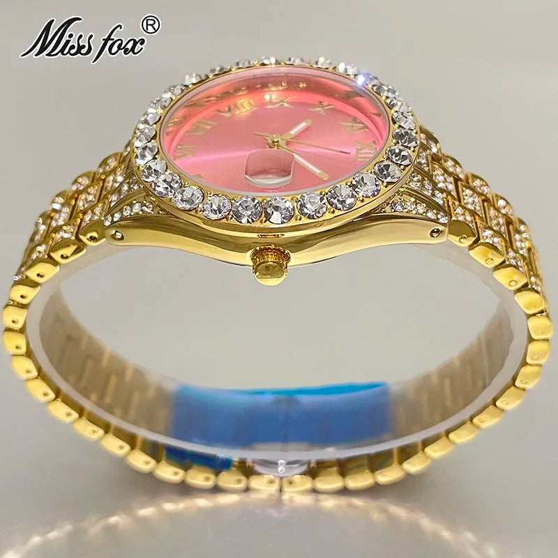 MISSFOX Pink Women Watches Luxury Small Face Elegant Quartz Watch For Ladies Icy Look Party Jewelry Mini Babe So Cute Arm Clock