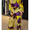 Casual Sets for Women 2 pieces Summer Fashion Printed Satin Two Piece Sets Women Sexy Round Neck Top+Wide Leg Long Pants Outfits