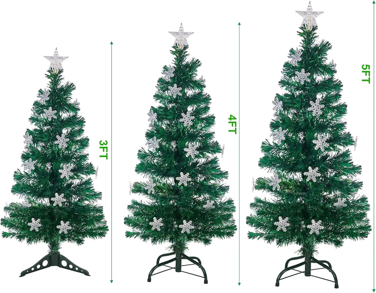 6 ft Pre-Lit Optical Fiber Christmas Artificial Tree, RGB Color Changing LED Lights, Snowflakes & Top Star, Fake Xmas Tree.