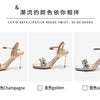 Summer One-word Rhinestone Square Head Sandals Women's Stiletto Open-toed Crystal Gemstone High Heels