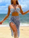 Women's Paisley Bikini Set Pareo With Skirt sarong Sexy Bohemian Beach Dress Beachwear Two-Piece Swimsuit Cover-Up Summer Outfit
