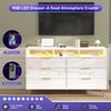 6 Drawers Dresser for Bedroom with LED Lights, High Gloss Chest of Drawers with Metal Legs, Modern Wood Closet Storage Organizer