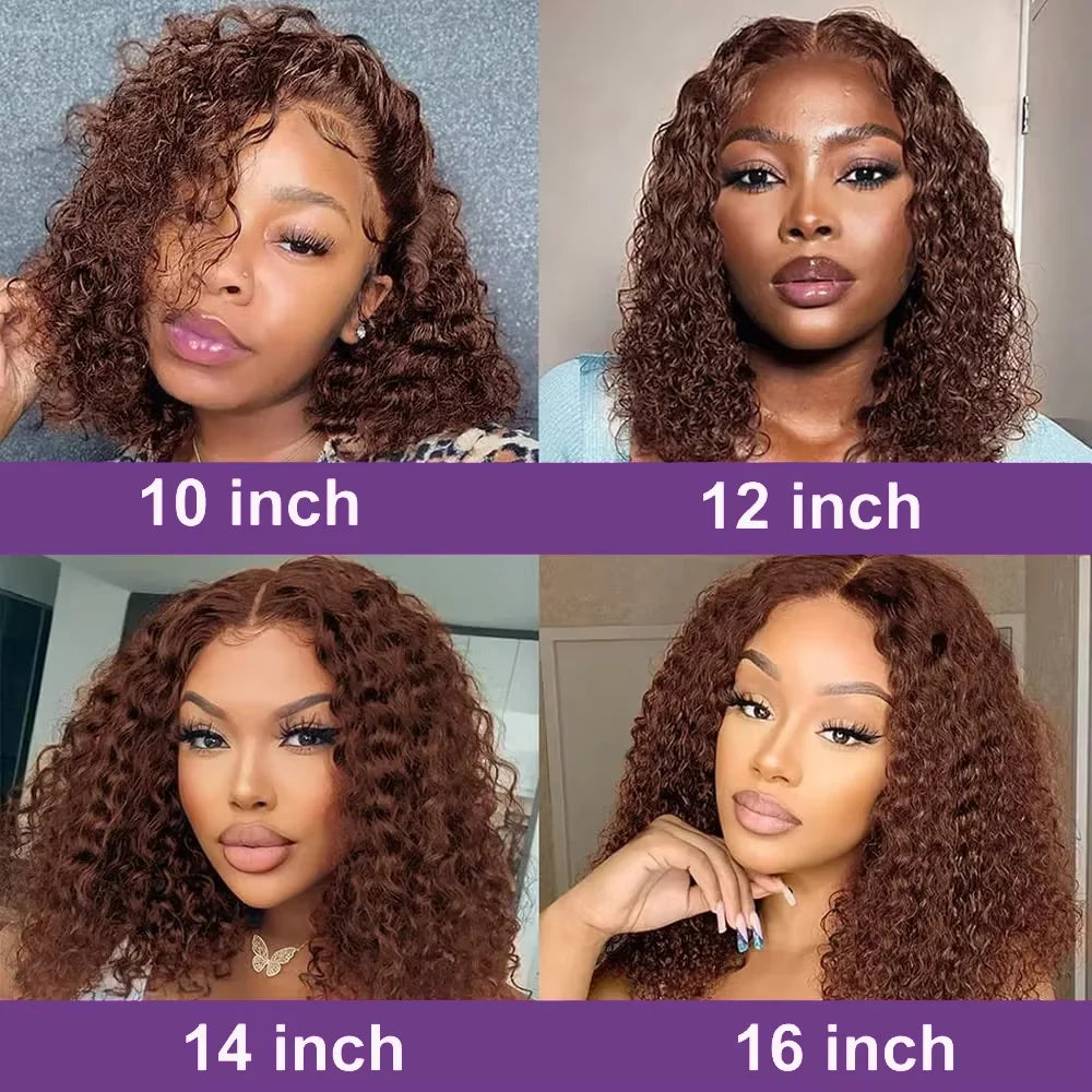 Brown Curly Lace Front Human Hair Wigs 200 Density 13x4 Full Frontal Brown Colored Deep Water Wave Wigs HD Lace Wigs