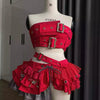 Punk Style Vintage Woman 2 Piece Sets Y2k Design Strapless Crop Tops + High Waist Ruffle Skirt Female Party Korea Style Outfits