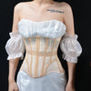 Women Abdomen Tight Corset Crops Under Bust Bustiers Breathable Mesh Waist Girdle With Bones Slimming Lace Up Bodices