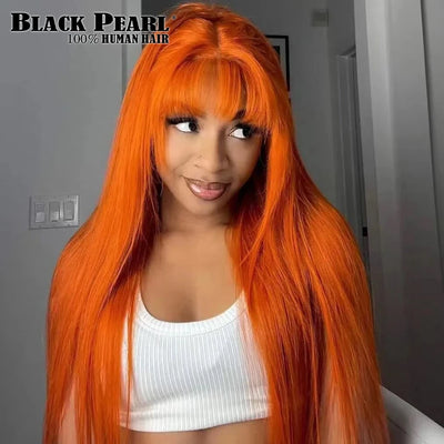 Ginger Straight 16- 28 Inch Human Hair Wigs With Bangs Full Machine Made Wigs Colored Blonde Burg Wigs Brazilian Remy Hair Wig