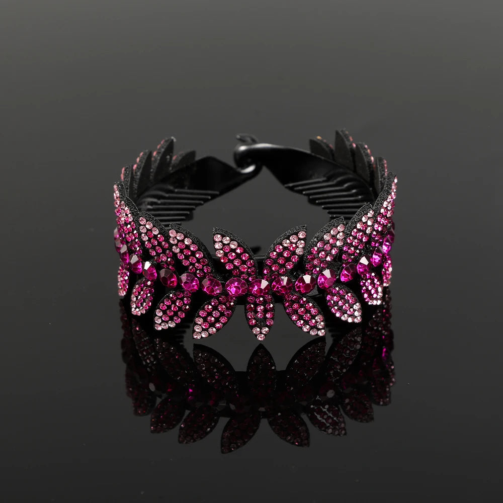 Fashion Crystal Rhinestone Hairpin Bun Hair Claw Clips Ponytail Buckle Flower Hair Clip Wedding Barrettes Valentine's Day Gift