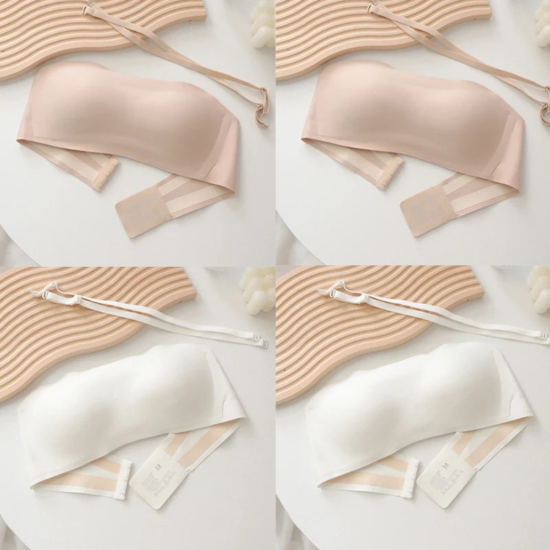 4PCS Women Strapless Bra Seamless Tube Tops Breathable Wireless Wedding Brassiere Push Up Bras Sexy Female Lingerie Invisible