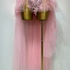 Women Sexy Strapless Pink Mesh Two Pieces Set Prom Gown Celebrate Birthday Nightclub Party Singer Stage Performance Costume