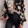Spring Women Sexy Backless Hollow Print Shirts Tops 2024 Casual Stand Long Sleeve Office Lady Blouses Fashion Party Crop Top