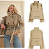 Fashion Belt Short Trench Coat Women Stand Collar Double Breasted Pocket Long Sleeve Coats 2025 Autumn Lady Commute Chic Outwear