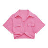 Women Fashion Front Knot Elastic Linen Cropped Shirts Vintage Short Sleeve Patch Pockets Female Blouses Blusa Chic Tops