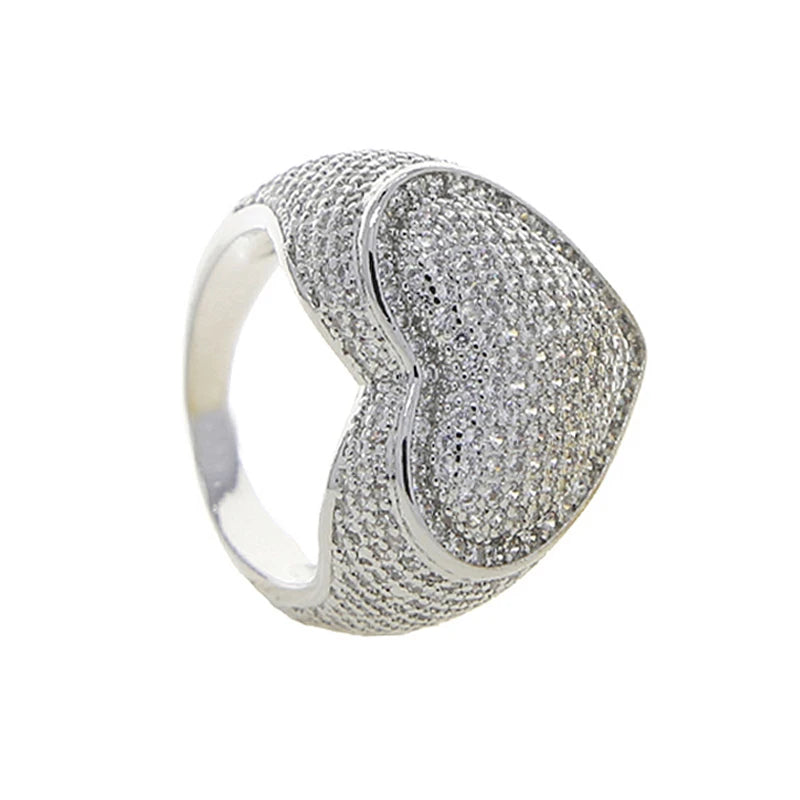 New Full Iced Out Bling Hollow Heart Ring Gold Silver Color 5A CZ Micro Pave Cubic Zircon Rings Hip Hop Punk Men Women Jewelry