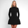 BKQU Elegant Solid Backless Mini Dress Women High Waist Fashion Long Sleeve Slim A-line Dresses 2024 Autumn Party Evening Dress