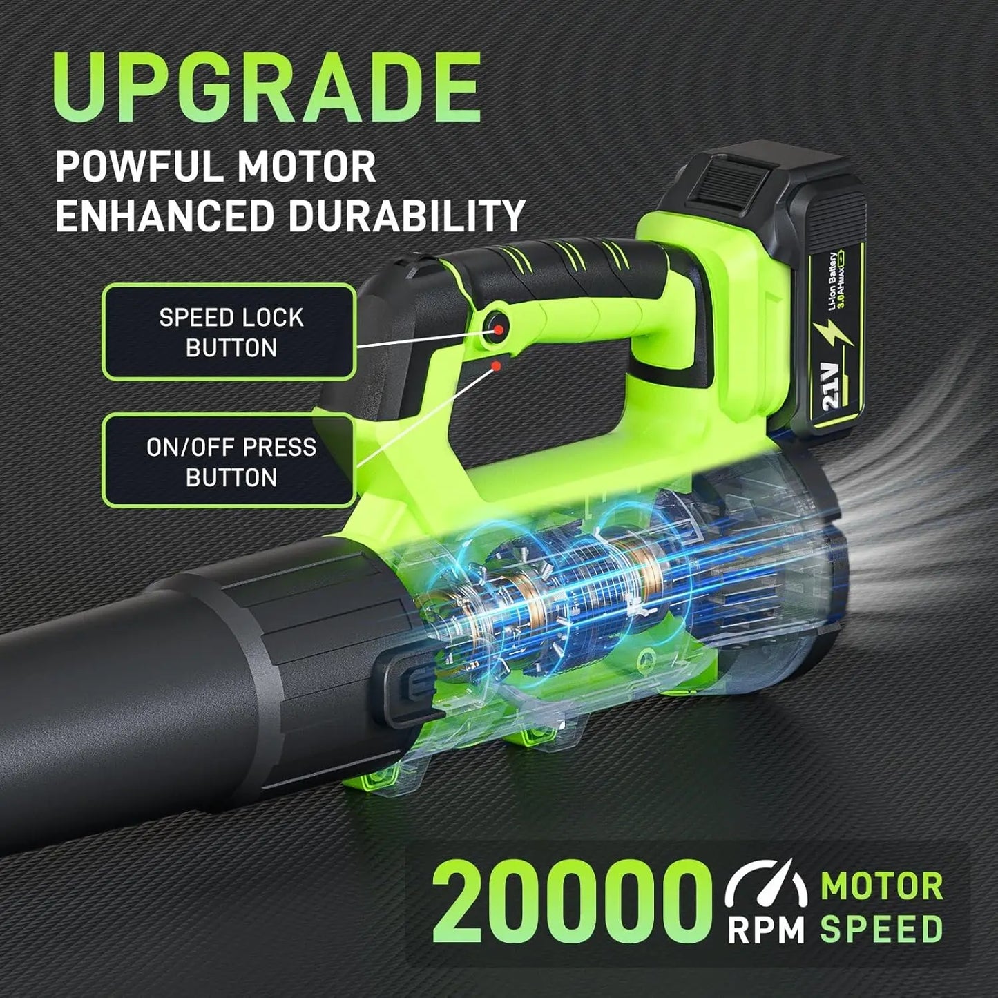 Cordless Leaf Blower 6-Speed Electric Blower with Battery Charger Turbo Motor Dual Tubes Lightweight for Lawn Patio Snow Removal
