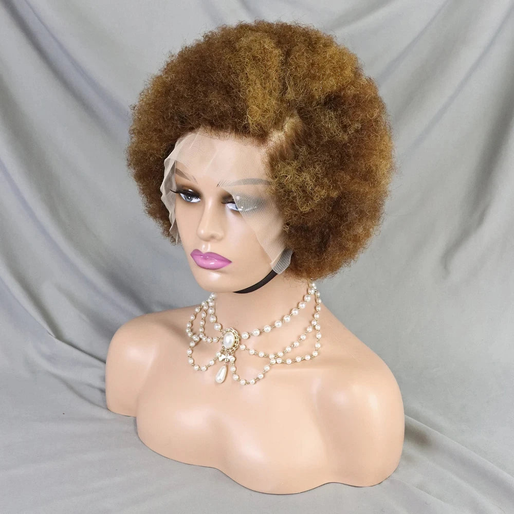 MALAIKA Kinky Curly Short Lace Front Wig Afro Bob Human Hair Natural Hairline 13X4 Lace Frontal Glueless Human Hair Wigs