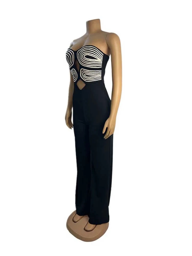 Women Summer Strapless Jumpsuit Sexy One Piece Outfits Cut Out Waist Party Jumpsuit Clothing Lady Full Length Backless Jumpsuits