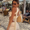 Weird Puss See Through 2-Piece Set Scarf Strapless Top Mesh Irregular Hem+Multi-Pleated Skirt Beach Party Matching Pretty Suits