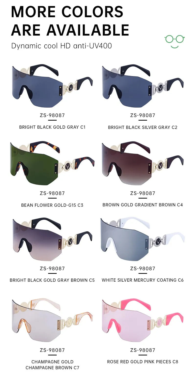 Oversized Shield Rimless Punk Sunglasses Women 2024 Luxury Brand Fashion Winged Sun Glasses For Ladies Shades Eyewear UV400
