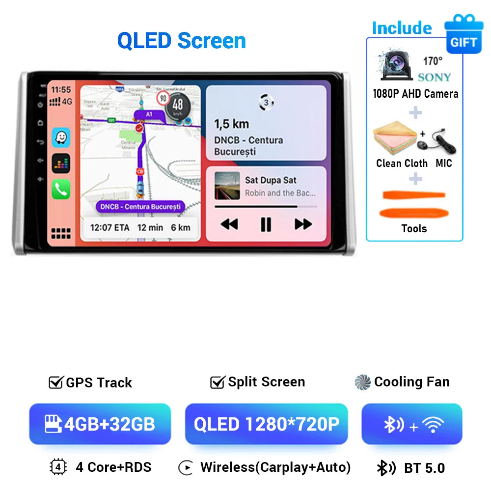 Android 14 Carplay Auto Car Radio For Toyota RAV4 XA50 2018 2019 2020 GPS Navigation Multimedia Video Player 4G WIFI 360 Camera