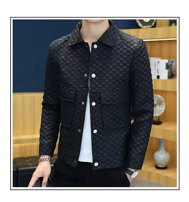 Men Jacket Fashion loose lapel-up Spring Autumn retro men Coat Casual Cargo jacket Solid Color Loose male Outerwear