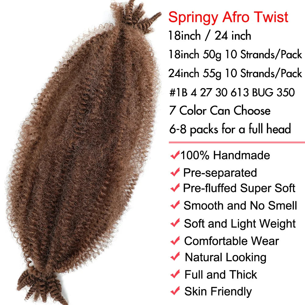 24 inch Kinky Afro Springy Braiding Crochet Hair 18” Marley Kinky Crochet Braids Hair Soft Afro Kinky Twist Crochet Braid Hair