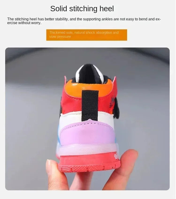 Disney Children's Sneakers Boys Girls Mickey Led Light Sport Shoes Student Shoes Hook Anti-slip Kids Outdoor Shoes Basket Shoes