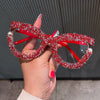 Full Diamond Oversized Blue Light Glasses for Women Fashion Thick Square Computer Eyewear Blue Red Pink Black Glasses
