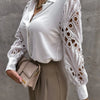 White Sexy Lace Hollow Out Women Blouse Autumn 2025 Spring Black Top Vintage Button Up Shirts Long Sleeve Mesh Design Tops 19948