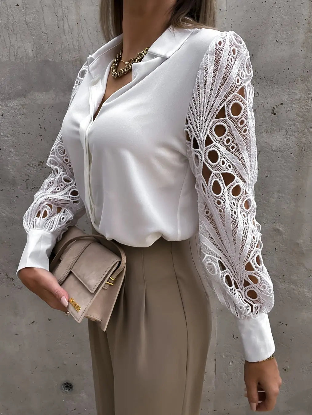 White Sexy Lace Hollow Out Women Blouse Autumn 2025 Spring Black Top Vintage Button Up Shirts Long Sleeve Mesh Design Tops 19948