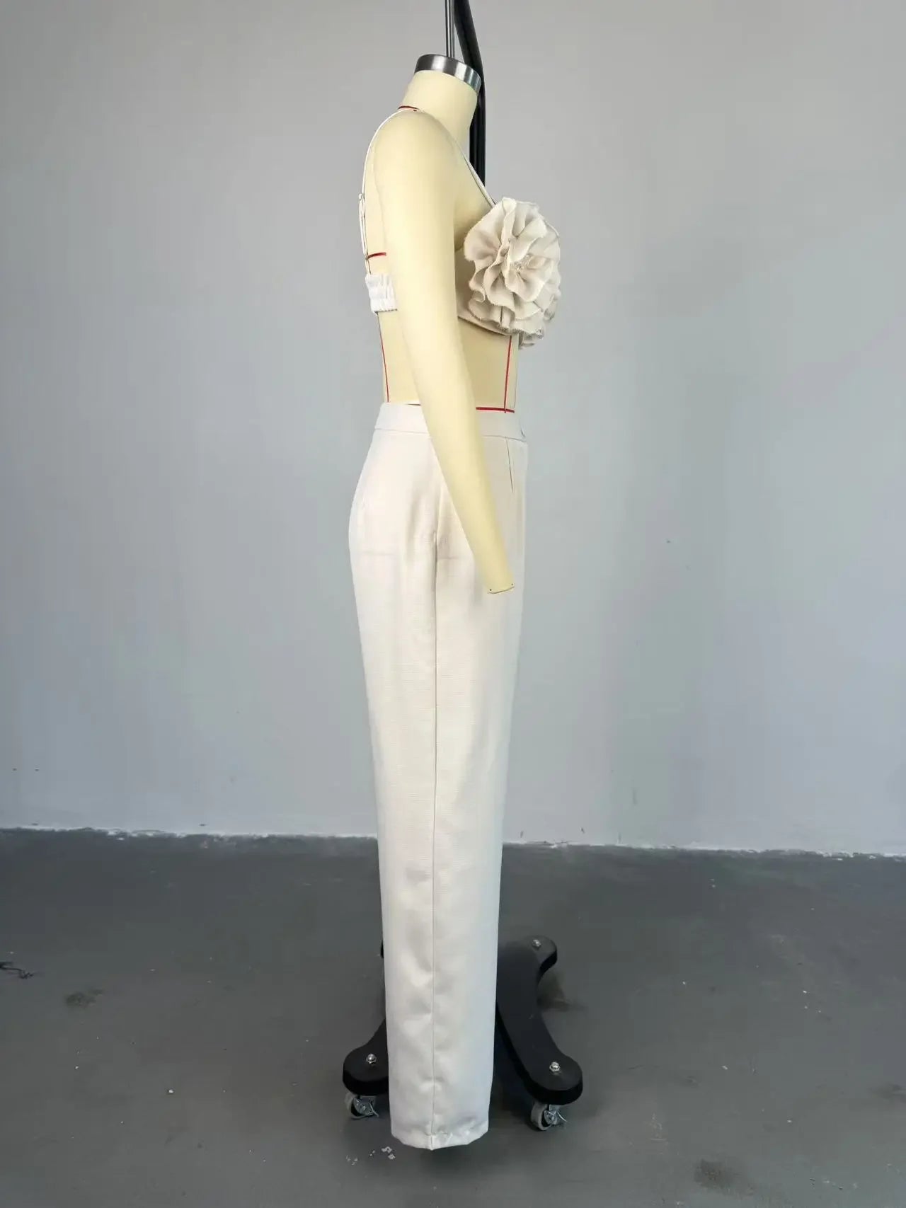 Women's Set Sleeveless 3D Flower Crop Bra Top+Wide Leg Pants Elegant beach holiday Two 2 Piece Set Outfits