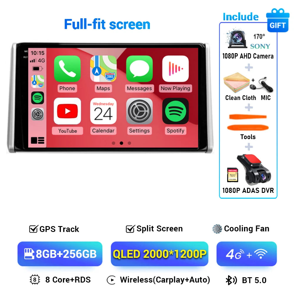 Android 14 Carplay Auto Car Radio For Toyota RAV4 XA50 2018 2019 2020 GPS Navigation Multimedia Video Player 4G WIFI 360 Camera