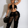 RT Sexy Women Crochet Set Two Pieces Set Halter Backless Top Pants Tassels Knitted 2 Pieces Set Hollow Out Crocheted Beach Set