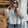 TRAF 2024 Women Fashion Cropped Faux Fur Jacket Coat Long Sleeve Front Snap-button Female Outerwear Chic Lapel Collar Thick Coat