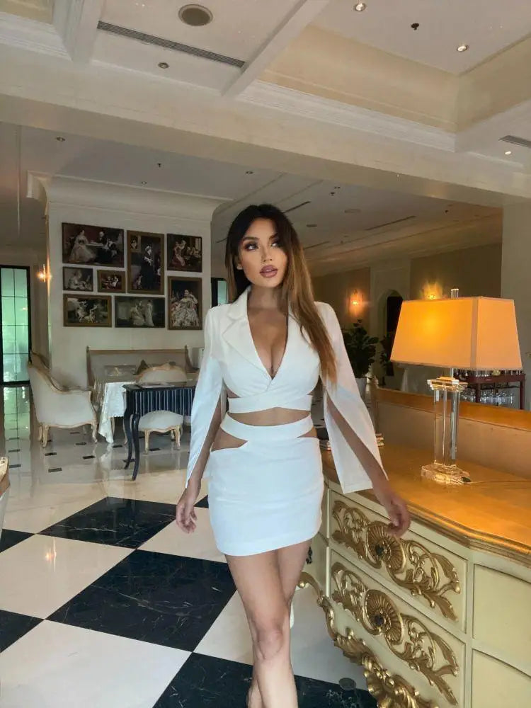 sets for women 2 pieces Sexy Lapel Long Sleeve Jackets + High Waist Hollow Out Skirts Set 2024 Woman Clothes Women's Suits