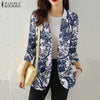 Women Autumn Blazer Retro Printed Coats Casual Long Sleeve Floral Outerwear ZANZEA Female Single Button Lapel Jackets Oversize