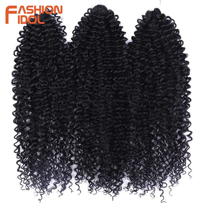 FASHION IDOL 200g 3pcs Afro Kinky Curly Braiding Hair Synthetic Crochet Hair 18 Inch Ombre Brown Passion Twist Hair Extensions