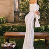 Mozision Floral Lace Off-shoulder Maxi Dress For Women White Strapless Backless Long Sleeve Bodycon Club Party Sexy Long Dress