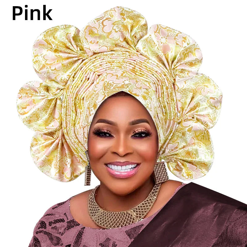 Already Made Turban Cap for Women Nigerian Wedding Headpiece African Auto Gele Headtie Aso Oke Headgear Bonnet Head Wrap Hijab