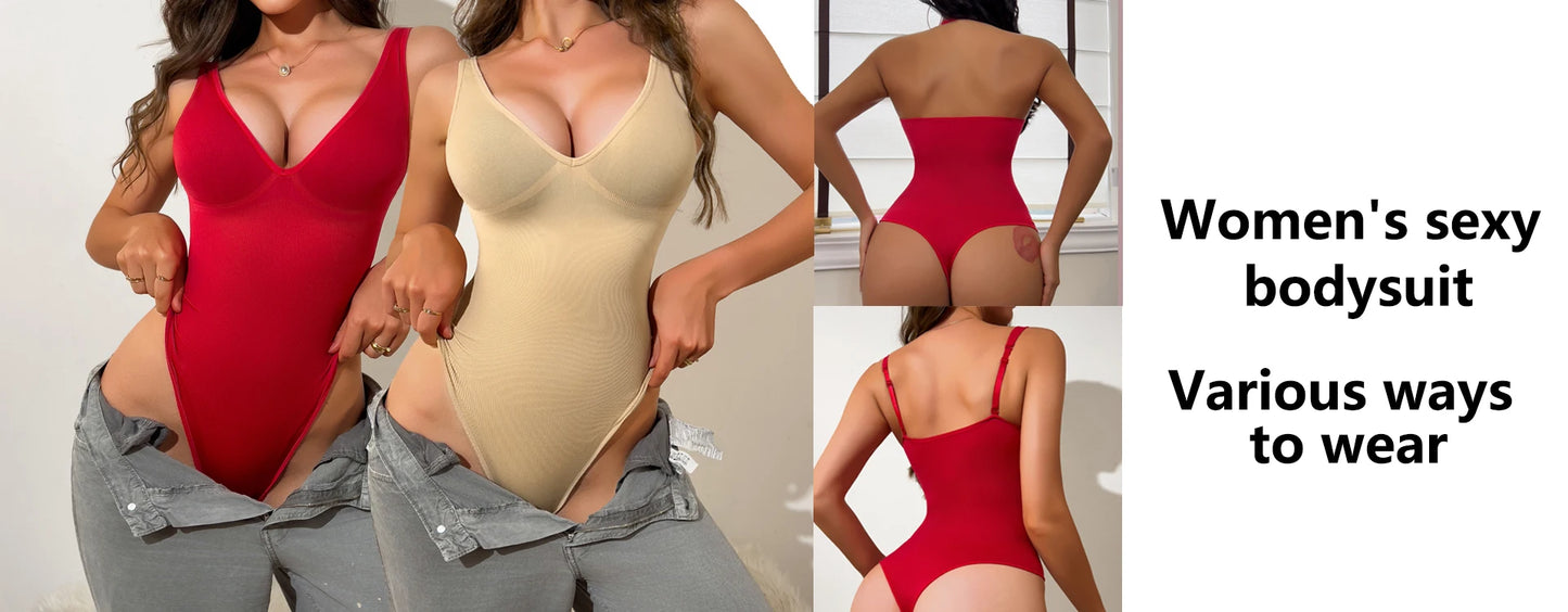 Sexy Sleeveless Bodycon Jumpsuit Women Fashion Camisole Top Abdomen Control Bodysuit Party Hotel Streetwear Outerwear Shapewear