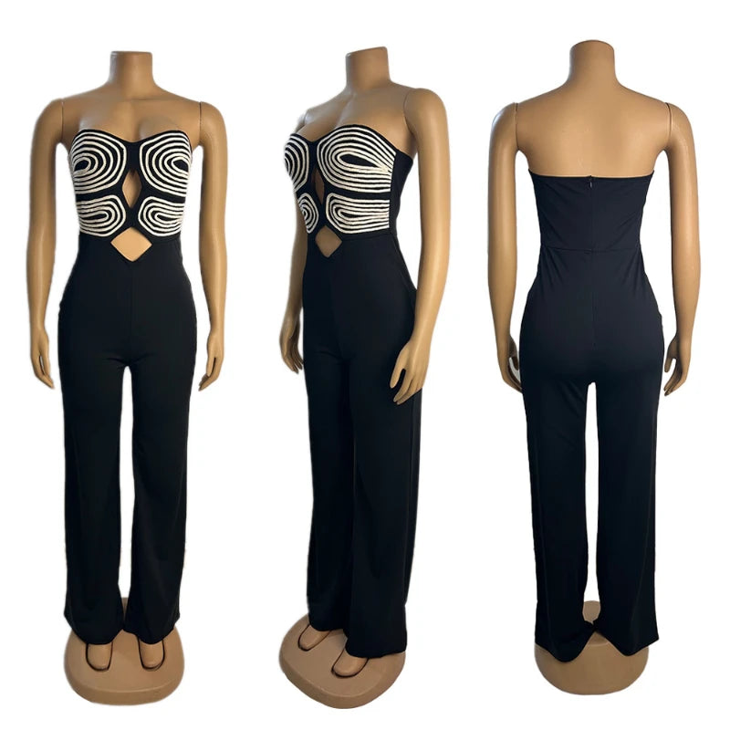 Women's Jumpsuit 2025 Summer New Temperament Fashionable Sexy Sleeveless Woven Tape Strapless Backless Party Straight Jumpsuits