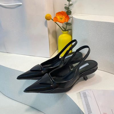 Women Sandals 2025 Spring New Brand Woman Slingback Shoes Fashion Ladies High Heels Elegant Med Heel Pointed Toe Slip on Sandal